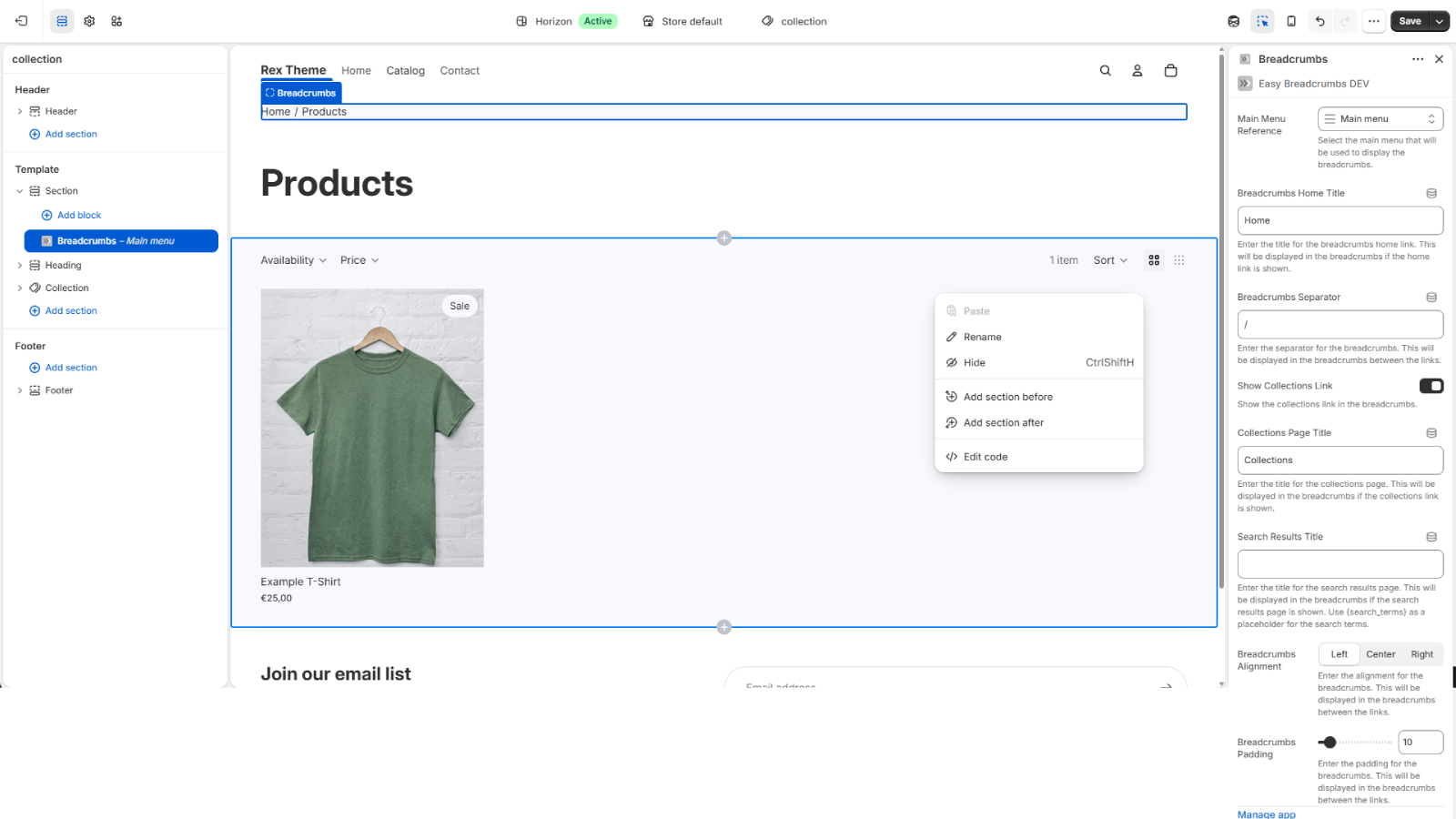 Easy Breadcrumbs - Extension Block Settings